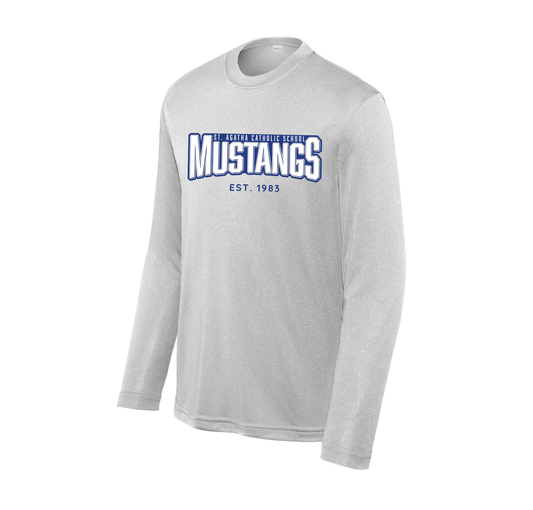 Mustangs Long-Sleeve P.E. T-Shirt, Grey (Youth)