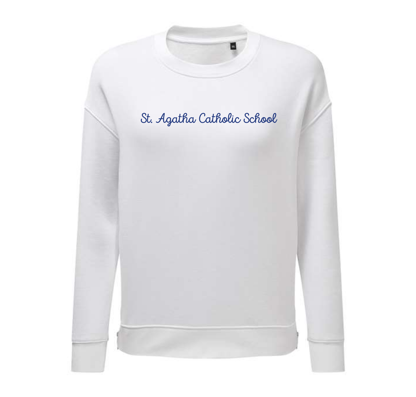 St. Agatha Embroidered Crewneck, Zippered Sides
