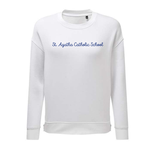 St. Agatha Embroidered Crewneck, Zippered Sides